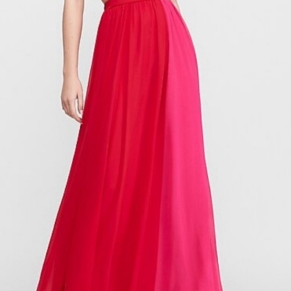 Express Dresses | Color Block Cut-Out Maxi Dress - Red & Pink L - Picture 3 of 3